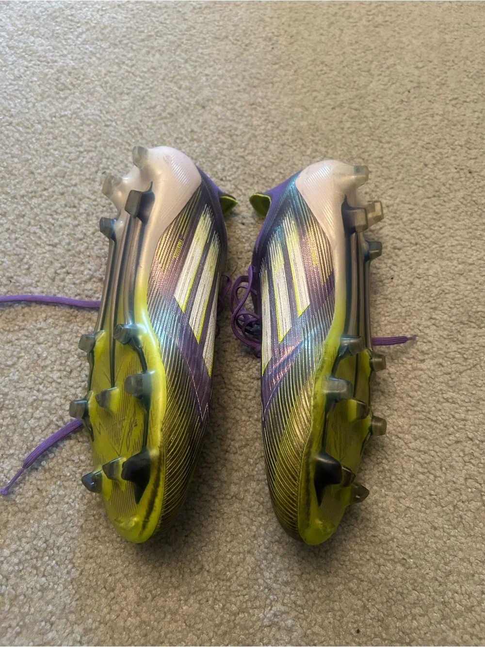 Adidas f50 purple and green size 10.5